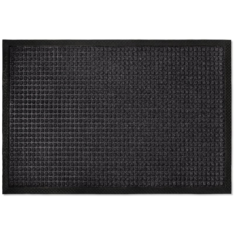 Envelor Door Mat Indoor Outdoor Low Profile Commercial Entryway Rug - 36" x 60" - Button - Black