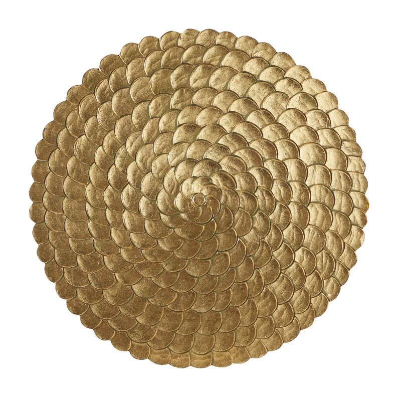 Wood Carved Scales and Radial Plate Abstract Wall Decor with Hammered Inspired Design - Gold or Silver