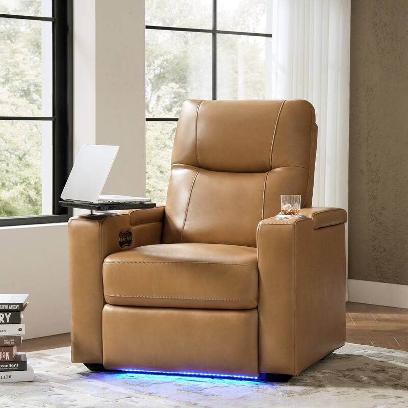 Lothaire Genuine Leather Recliner by HULALA HOME - CAMEL
