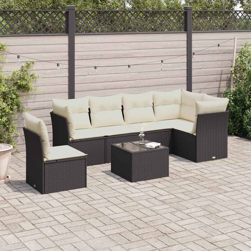 vidaXL Garden Sofa Set Black - 48.8 x 92.1 x 27.2 - Black and cream 5-Seater With table