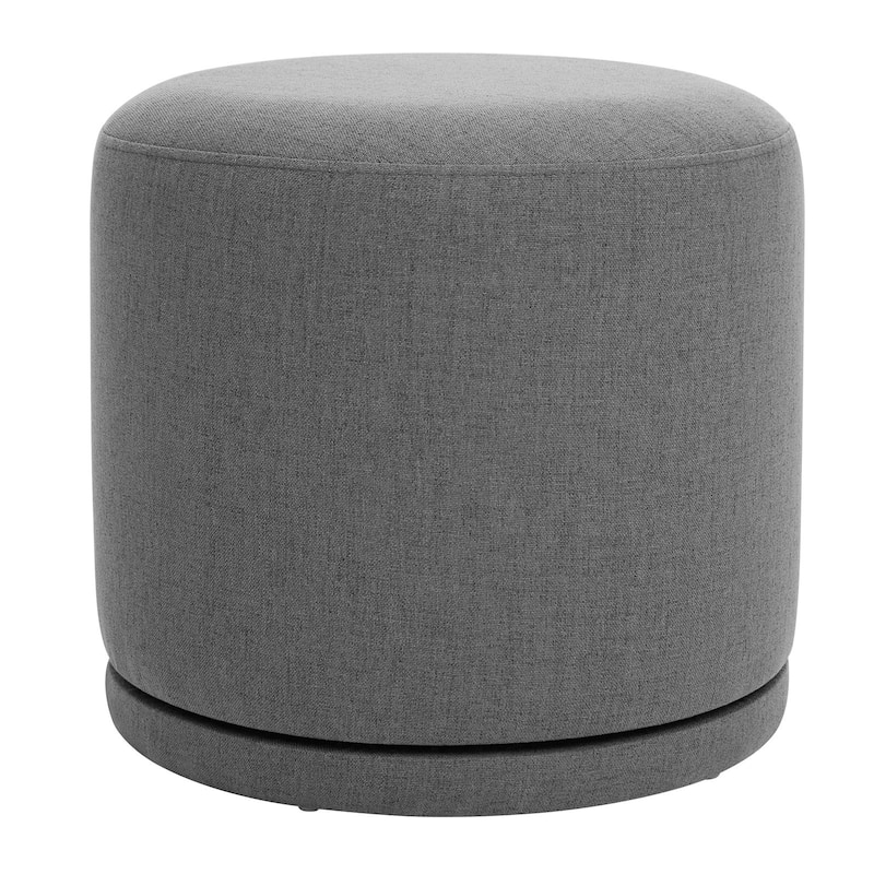 Fully Assembled Linen Round Swivel Ottoman Footstool with Acacia Hardwood Frame