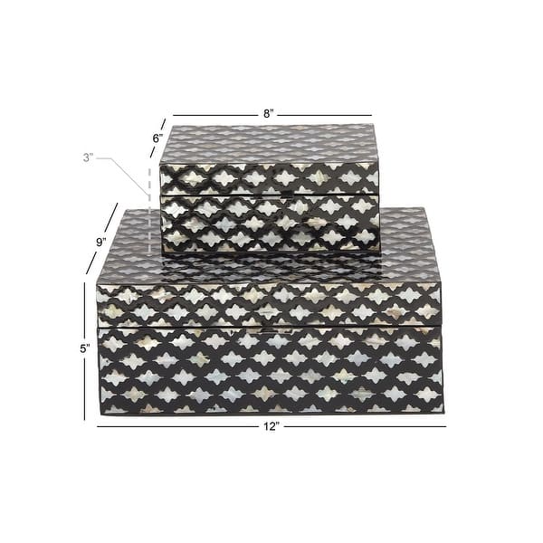 dimension image slide 0 of 10, Mother of Pearl Handmade Geometric Box with Hinged Lid (Set of 2)