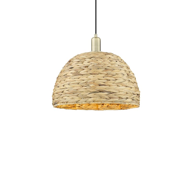 Innovations Lighting 716-1P-14-16 Woven Rattan Pendant Woven Rattan - Antique Brass / Natural