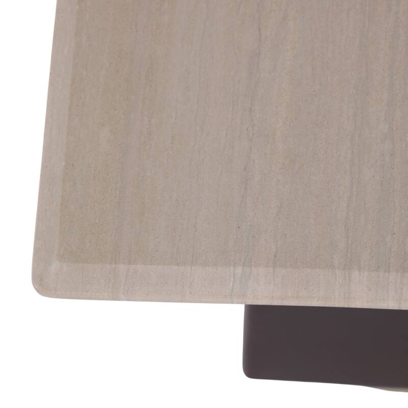 Geometric Wood and Marble Side Table - 21", Brown & Ivory - 20.75"