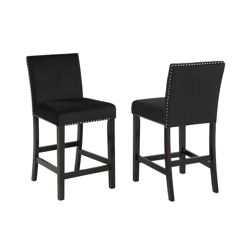 5pc Counter Height Dining Set Square Faux Marble Table Upholstered Chairs Tufted Nail head Wooden Leg All - Black