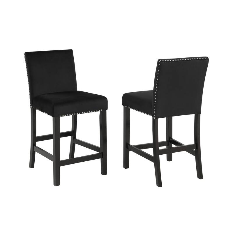 5pc Counter Height Dining Set Square Faux Marble Table Velvet Upholstered Tufted Nail Head Chairs Wooden Leg - Black,White