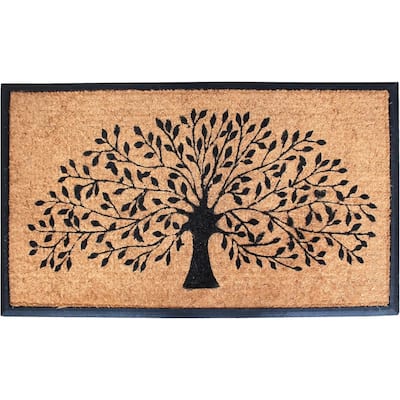A1HC Flocked Hand-crafted Molded Rubber Coir Tree Door Mat