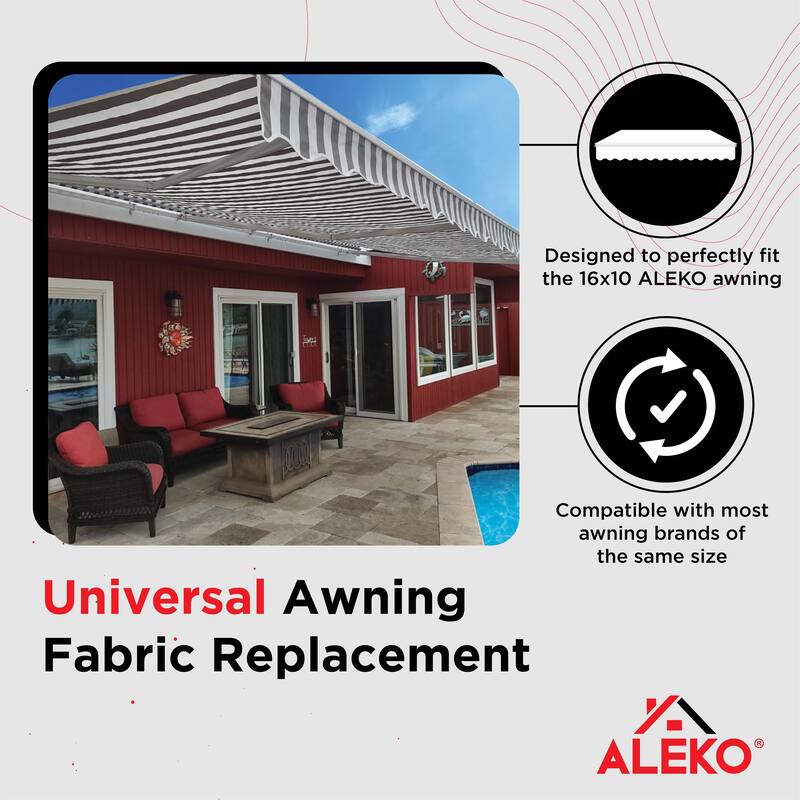 ALEKO Replacement Fabric for Patio Retractable 16x10 ft Awning Grey/White