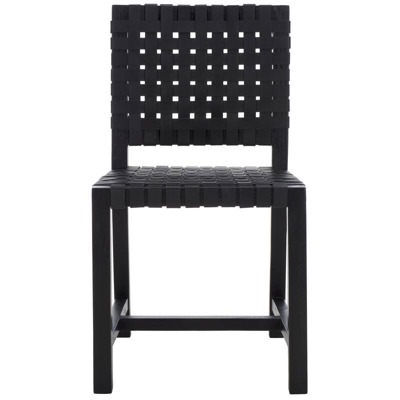 SAFAVIEH Arlene Solid Wood & Leather Dining Chair (Fully Assembled) - 18.3 In. W x 20.3 In. D x 33.7 In. H - 18Wx20Dx34H - Black/Black