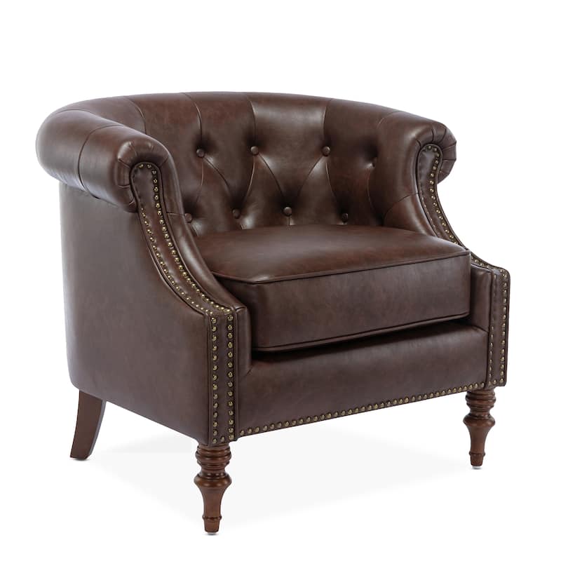 Cleveland Button Tufted Brown Faux Leather Accent Chair by Greyson Living