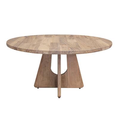 Umey 59 Inch Dining Table, Parota and Mango Wood Grains, Round Top, Brown
