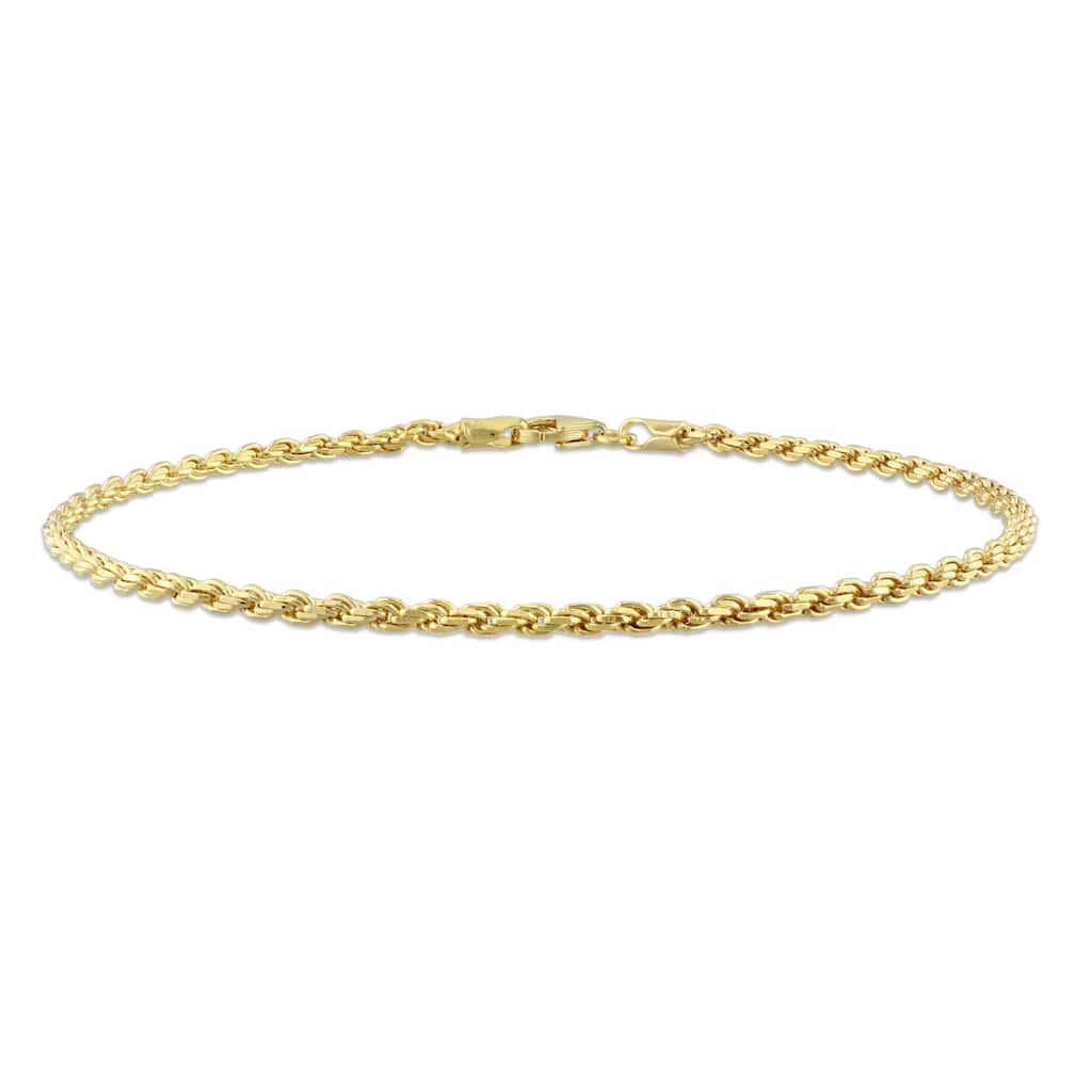 Miadora 2.2mm Rope Chain Anklet in Yellow Silver - 9 in