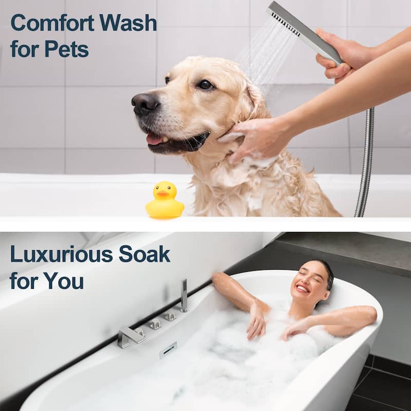 GRANDJOY Deck Mount Bathtub Spout and Handheld Shower Head Combo 5 Hole Design High Pressure
