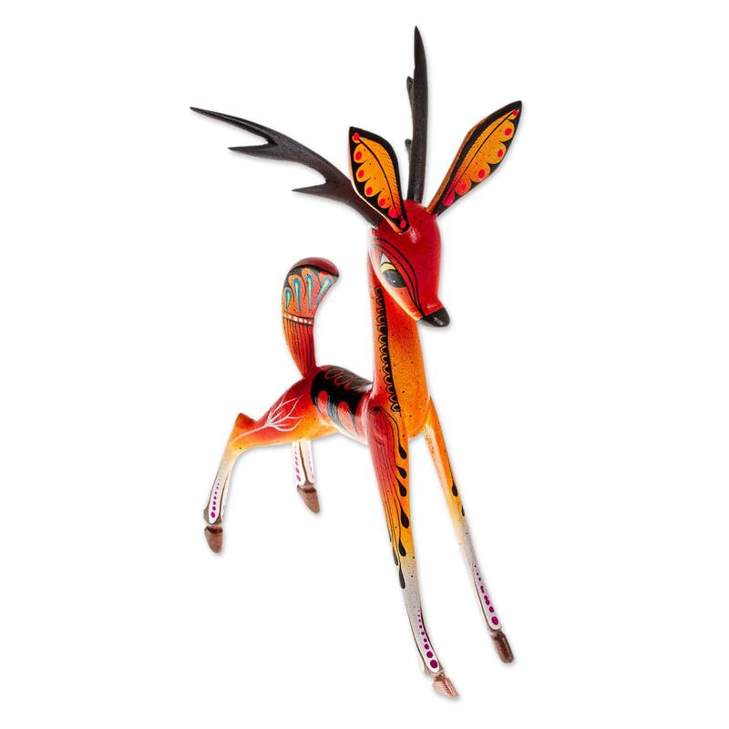 Novica Handmade Dainty Deer In Orange Wood Alebrije Sculpture