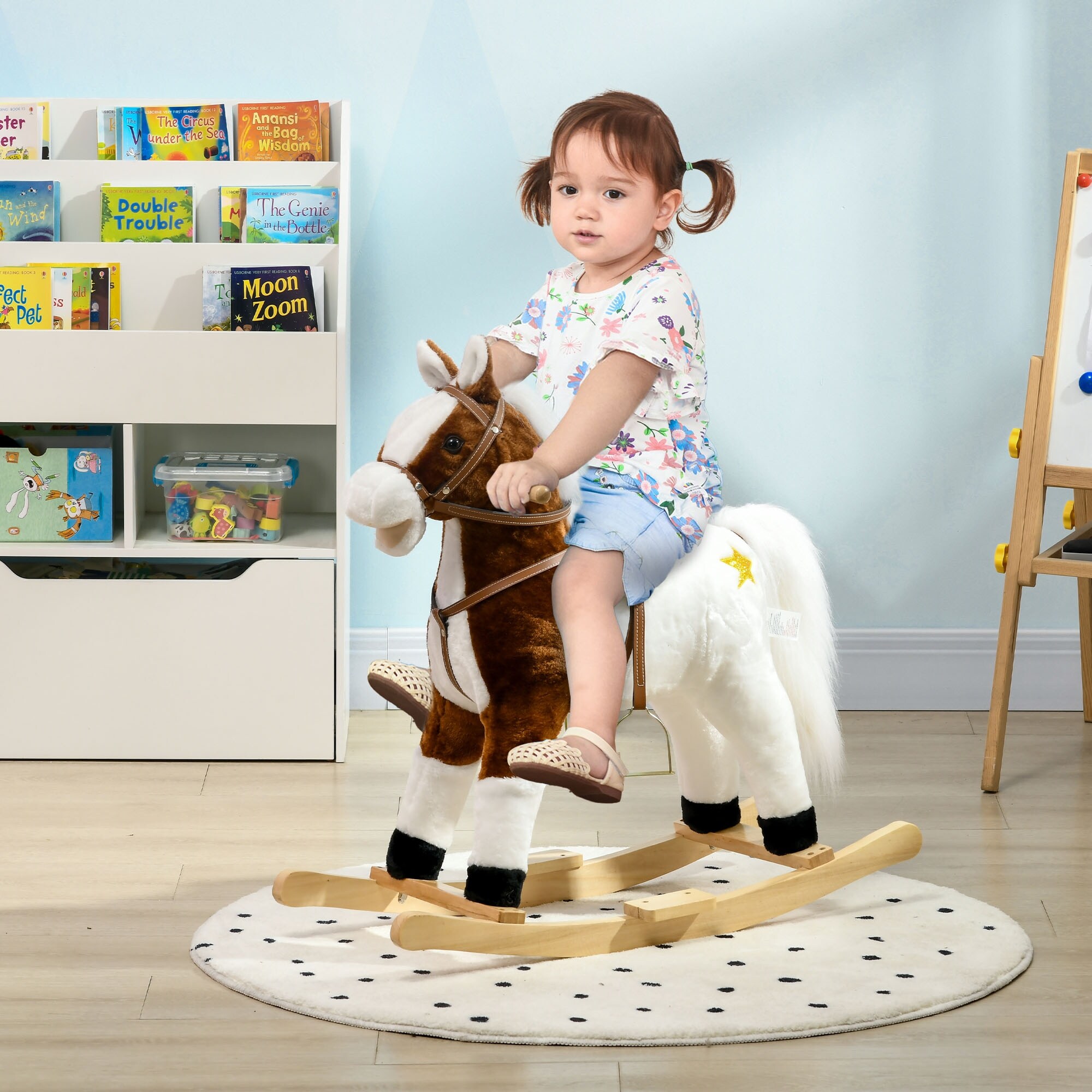 Qaba Rocking Horse with Sound Ride on Horse with Saddle Toddler Rocker Gift for 3 8 Year Old Brown