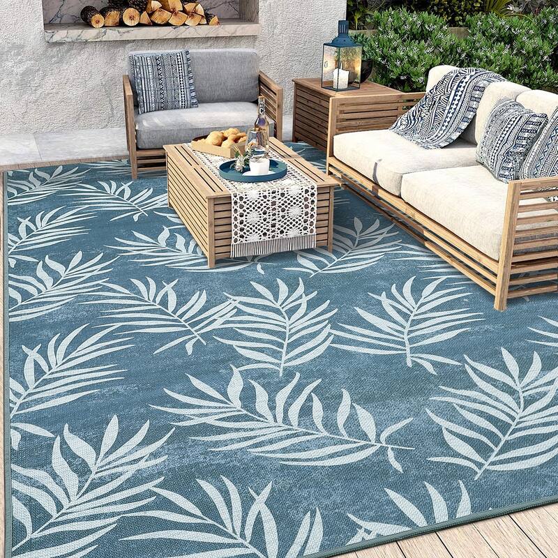 Modern Washable Area Rug - With Tropical Leaf Pattern for Living Room, Bedroom, Soft Non Slip Non Shedding - Blue - 5*8ft