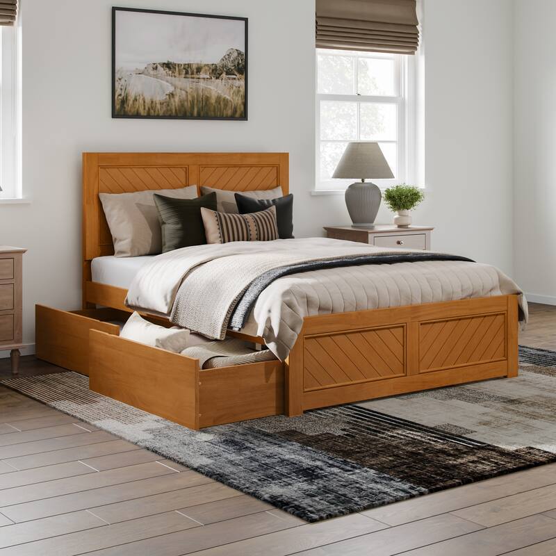 Canyon Platform Bed with Matching Footboard & Storage Drawers - Light Toffee - Full