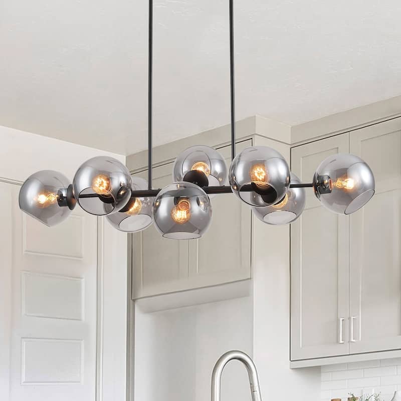 Mid Century Modern 8-Light Grey Glass Globe Sputnik Chandelier Lighting for Kitchen Island