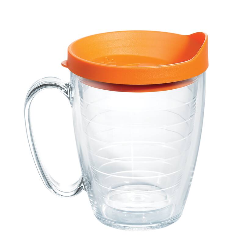 Tervis Clear & Colorful Lidded Made in USA Double Walled Insulated Travel Tumbler, Orange Lid - 16oz Mug - 16oz Mug