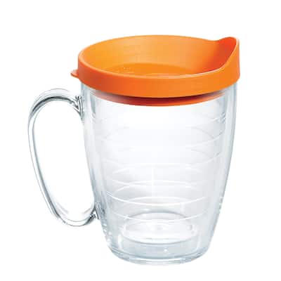 Tervis Clear & Colorful Lidded Made in USA Double Walled Insulated Travel Tumbler, Orange Lid - 16oz Mug