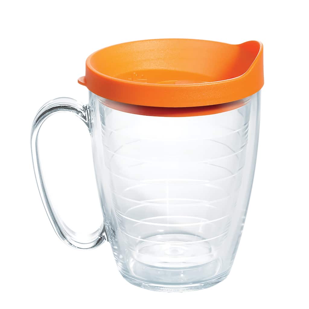 Tervis Clear & Colorful Lidded Made in USA Double Walled Insulated Travel Tumbler, Orange Lid - 16oz Mug