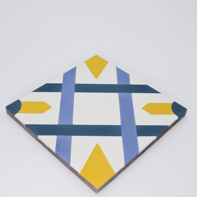 Handmade Berkane-Blue, Purple, Yellow Tile, Pack of 12 (Morocco)