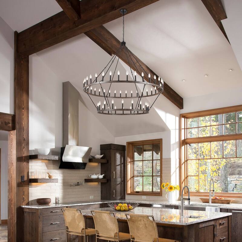 60 in. 54-Light 2 Tier Extra Large Farmhouse Wagon Wheel Chandelier