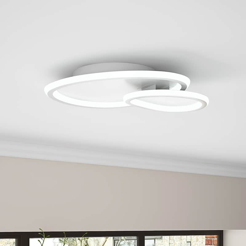 Matte White 2-Light Irregular Ring LED Flush Mount Ceiling Light - White
