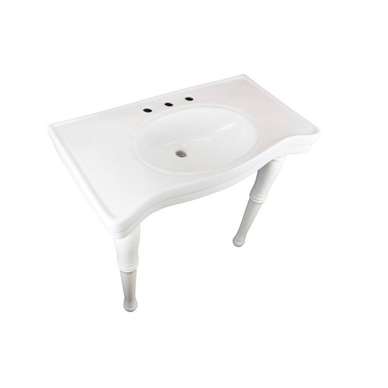 Deluxe Belle Epoque White Console Sinks with White Solid Wood Spindle Leg and 8" Widespread Faucet