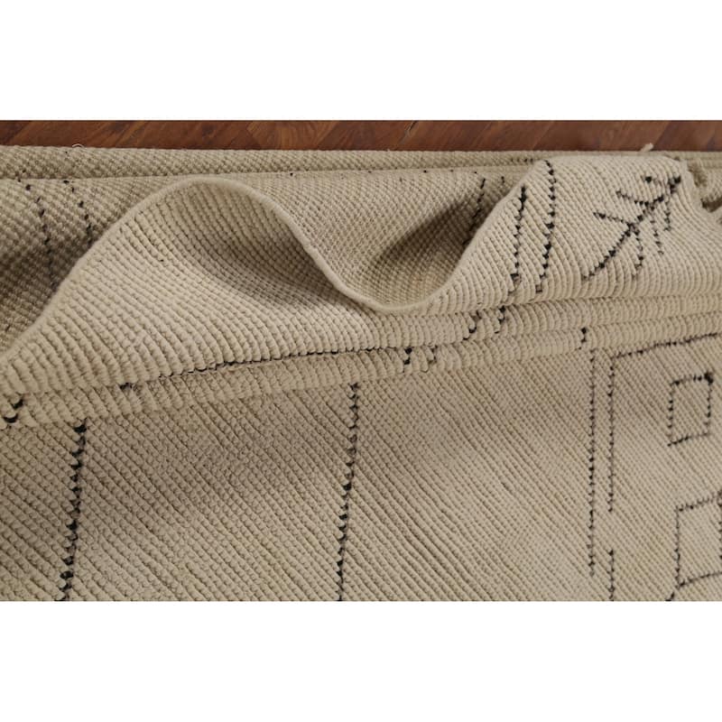 Moroccan Area Rug Handmade Beige Geometric Wool Carpet - 7'10"x 12'9"