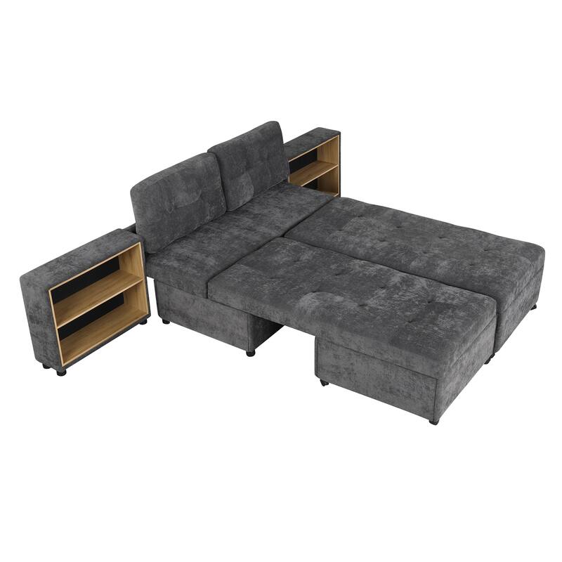Sectional Sofa for Living Room Modular Sleeper Sofa with 2 Storage Racks Free-combined Sofa, Upholstered Corner Chaise