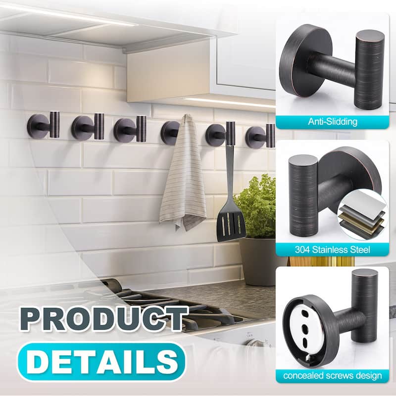 WOWOW Stainless Steel J-Hook Robe/Towel Hook 6-Pack