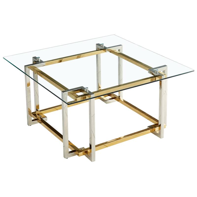 Contemporary Square Glass & Metal Coffee Table