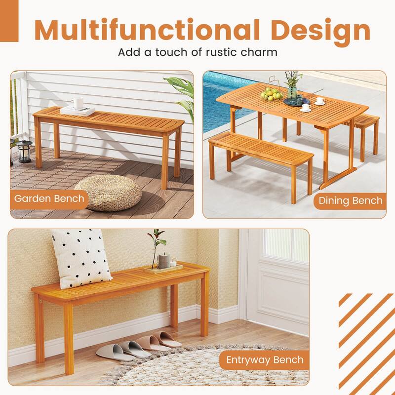 Costway Acacia Wood Outdoor Bench 48" Long Patio Dining Bench with - See Details