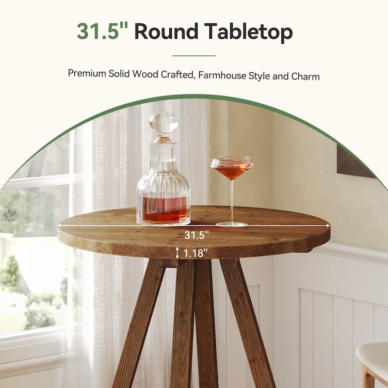 Solid Wood Bar Table, 31.5" Round Pub Bistro Table