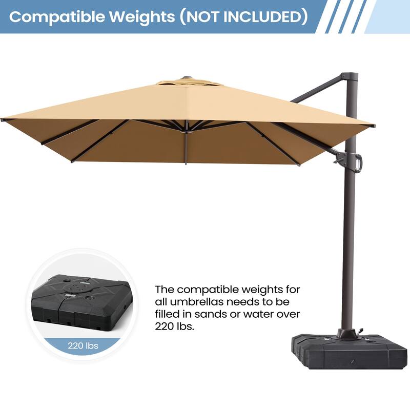 10x12.5 FT Outdoor Patio Cantilever Umbrella 360 Degree Rotation