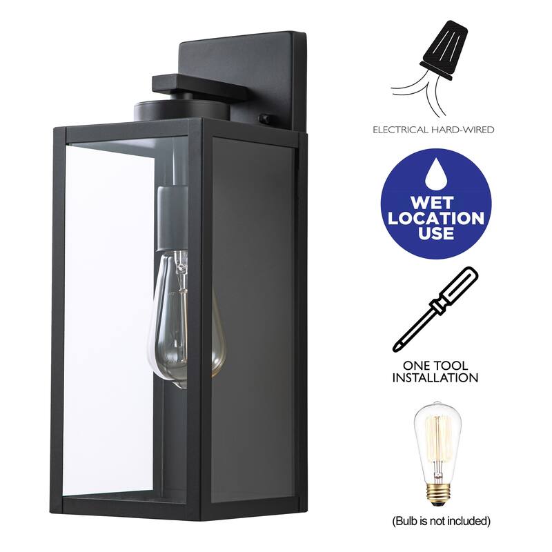 C Cattleya 1-Light Black Outdoor Wall Lantern with Tempered Glass Panes