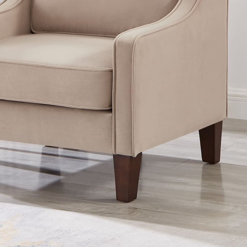 Taupe 29" Velvet Arm Chair with Wooden Legs