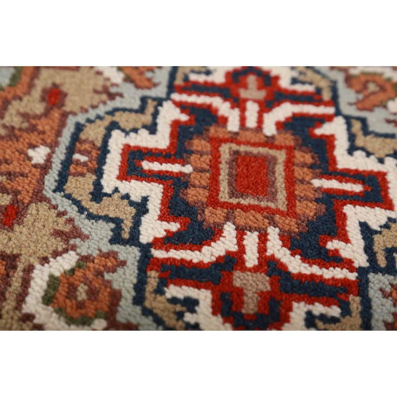 Hand Knotted Oriental 100% Wool Carpet Traditional Geometric Green Heriz (serapi) Runner Rug - 10' 2'' X 2' 6''