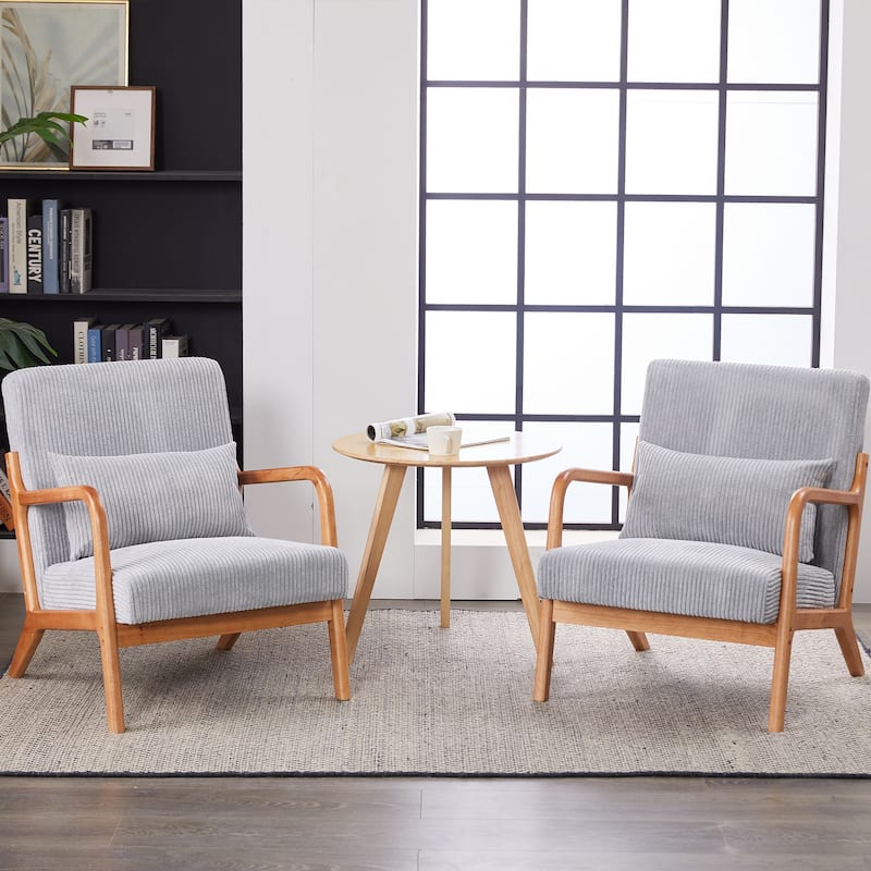 Mid-Century Modern Accent Chair, Arm Chair Living Room Chairs with Pillow Upholstered Reading Chair with Solid Wood Frame