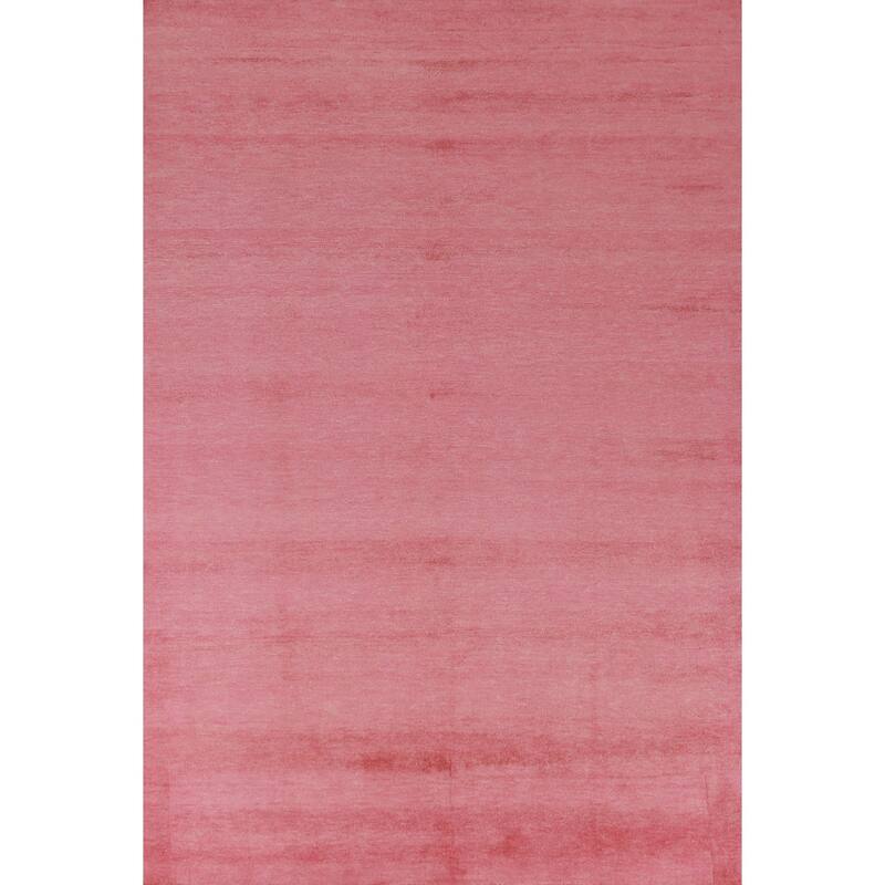 Hand Knotted Oriental 100% Wool Carpet Modern Solid Pink Gabbeh Area Rug - 8' 11'' X 6' 1''