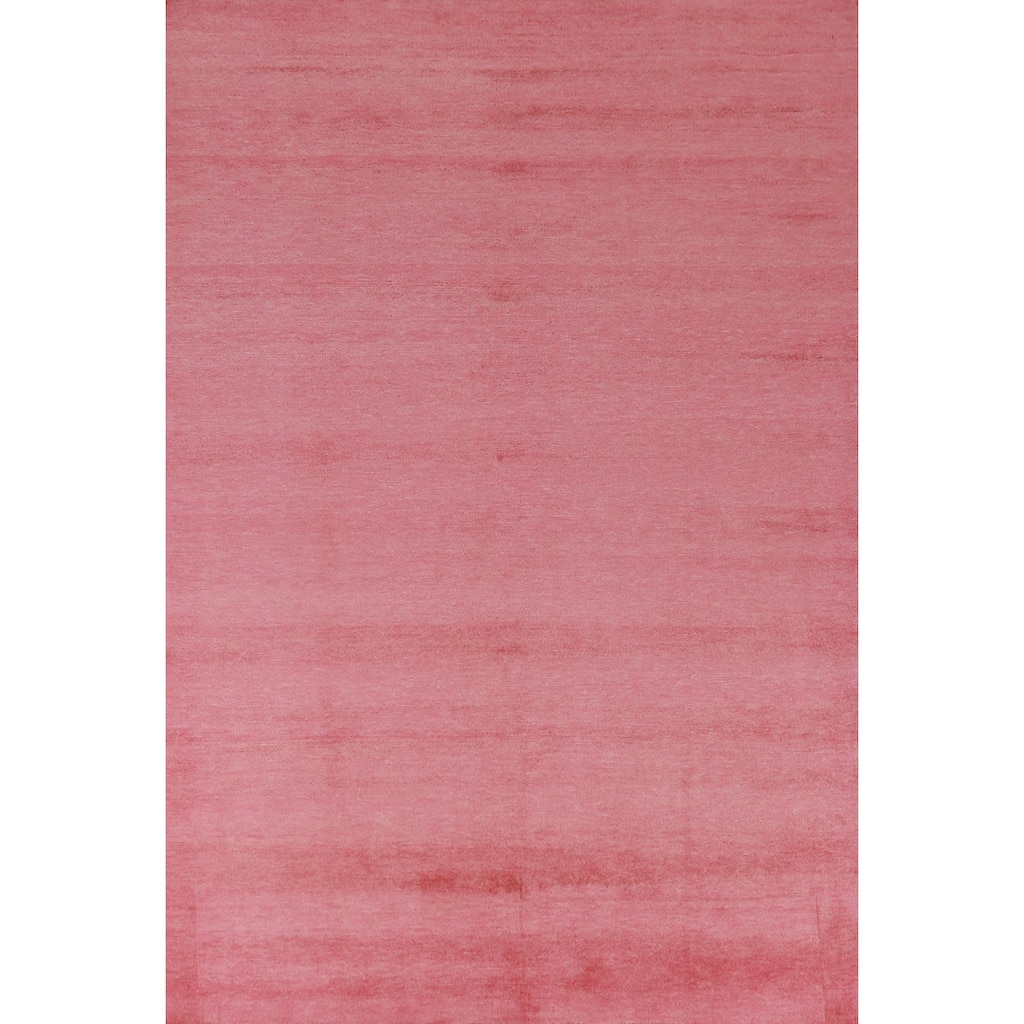 Hand Knotted Oriental 100% Wool Carpet Modern Solid Pink Gabbeh Area Rug - 8' 11'' X 6' 1''