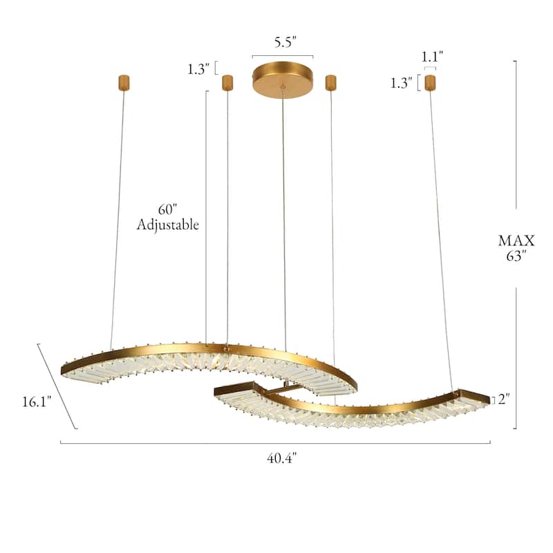 Modern Glam 1-Light LED Crystal Chandeliers Island Lights for Kitchen Island - W 40.4" x H 2" x D 16.1"
