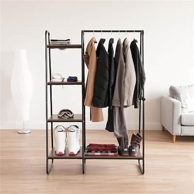 Metal Garment Rack with Wood Shelves - 15.75"D x 39.8"W x 59.45"H