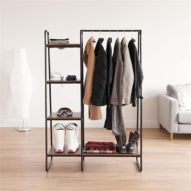 Metal Garment Rack with Wood Shelves - 15.75"D x 39.8"W x 59.45"H
