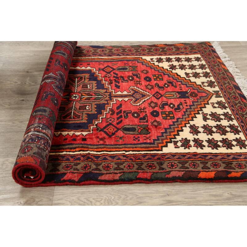 Geometric Persian Hamedan Traditional Area Rug Wool Handmade Carpet - 3'3" x 4'10"