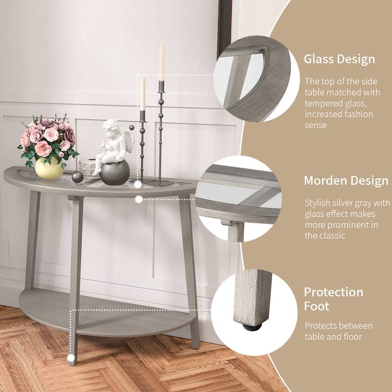 SUNBURY Silver Solid Wood Tempered Glass Coffee Table,Console Table