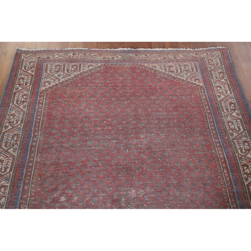 Hand Knotted Oriental 100% Wool Carpet Traditional All-Over Red Botemir Area Rug - 6' 5'' X 4' 1''