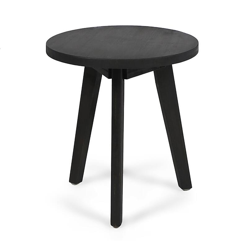 Ina Outdoor Round Side Table with Tripod Base, Dark Gray Wood 16 Inch