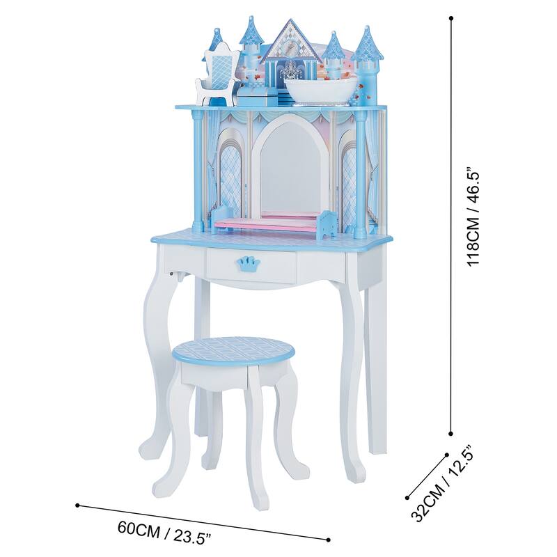 Teamson Kids - Dreamland Castle Play Vanity Set - White / Ice Blue - 23.5" L x 12.52" W x 46.5" H